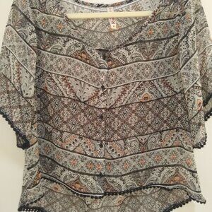 Mudd  M  button down polyester top   black/white/peach